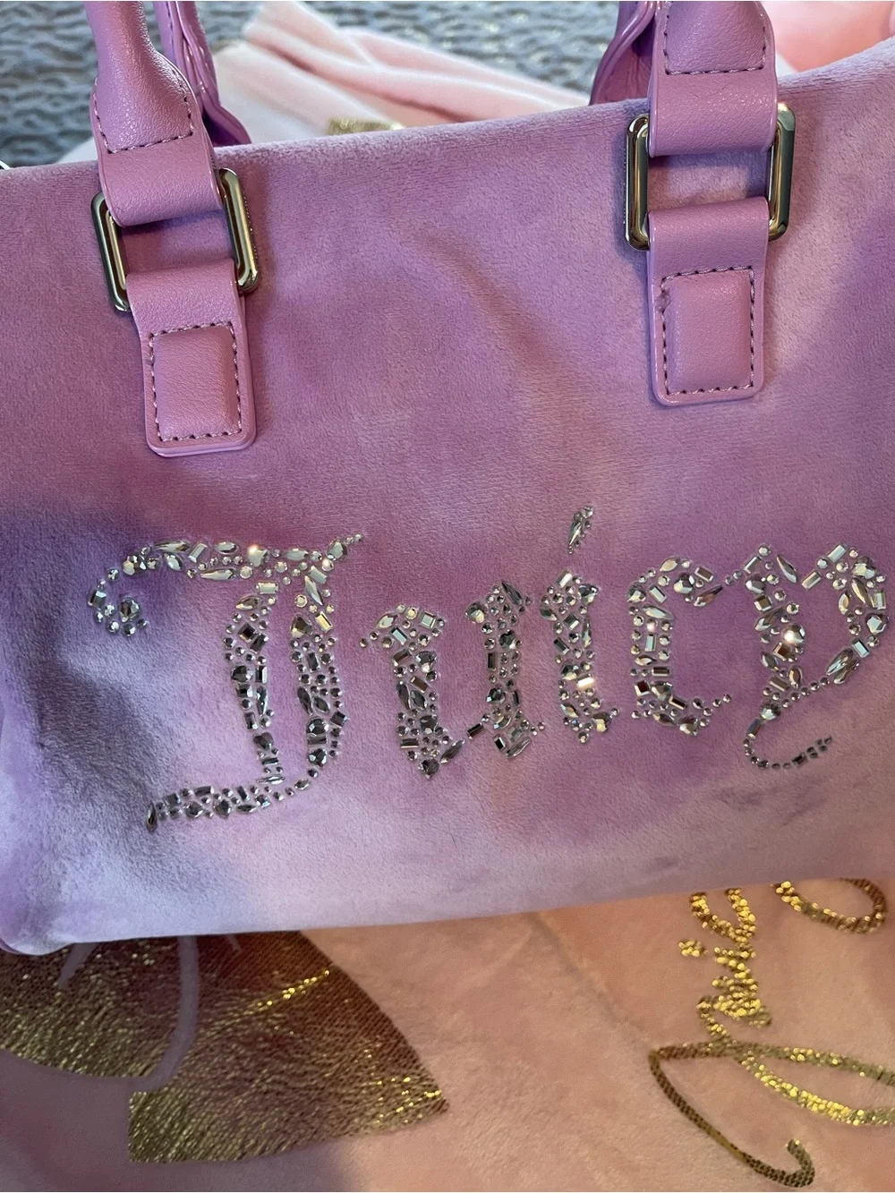 Juicy Couture Lavender-Pink Rhinestone Logo Satchel